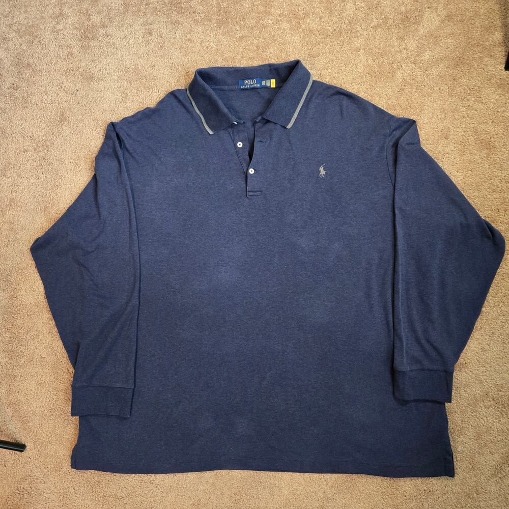 Polo Ralph Lauren Big & Tall 4XB Long Sleeve Polo Shirt Blue EUC Blue